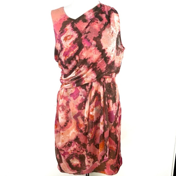 Chequer Orange/Peach/Brown Diamond Pattern Sleeveless Midi Dress | Size 4 - Picture 1 of 7